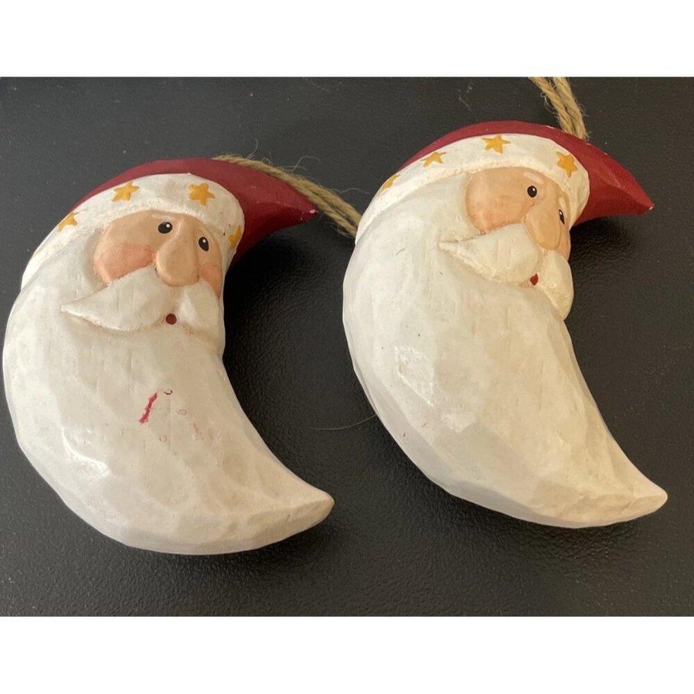 Wood‎ Style Moon Shaped Santa Claus Holiday Christmas Ornaments Stars Set Of 2
